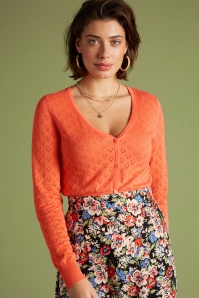 King Louie - 40s Heart Ajour Cardigan in Vibrant Coral 2