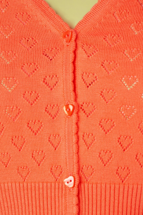 King Louie - 40s Heart Ajour Cardigan in Vibrant Coral 4