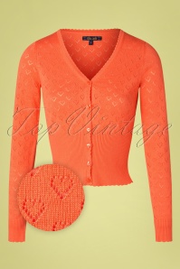 King Louie - 40s Heart Ajour Cardigan in Vibrant Coral