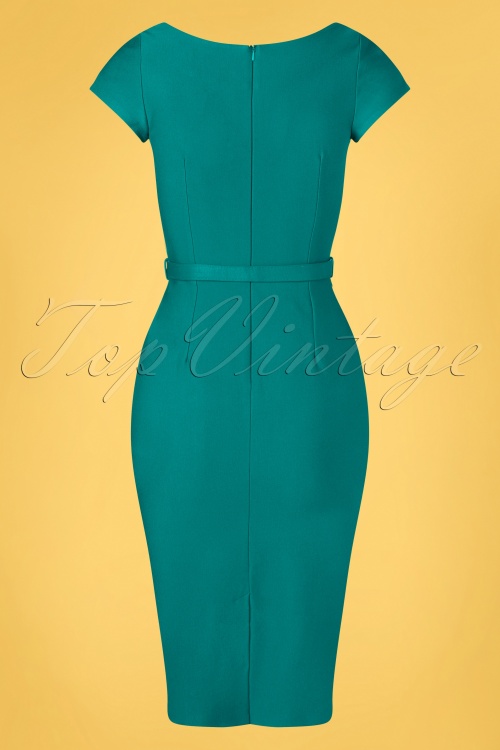 Zoe Vine - 50s Gina Pencil Dress in Teal 3