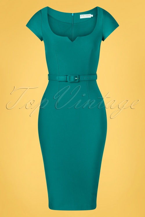Zoe Vine - 50s Gina Pencil Dress in Teal 2