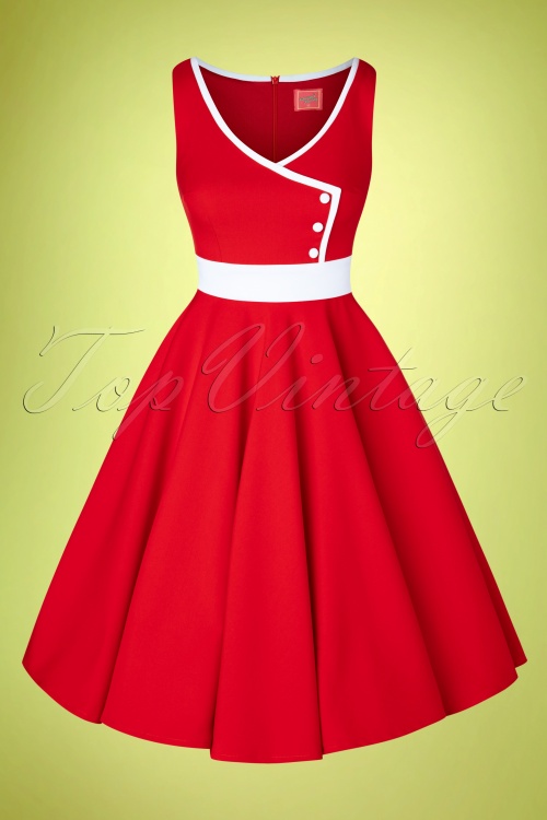 Glamour Bunny - 50s Willow Swing Dress in Lipstick Red 4