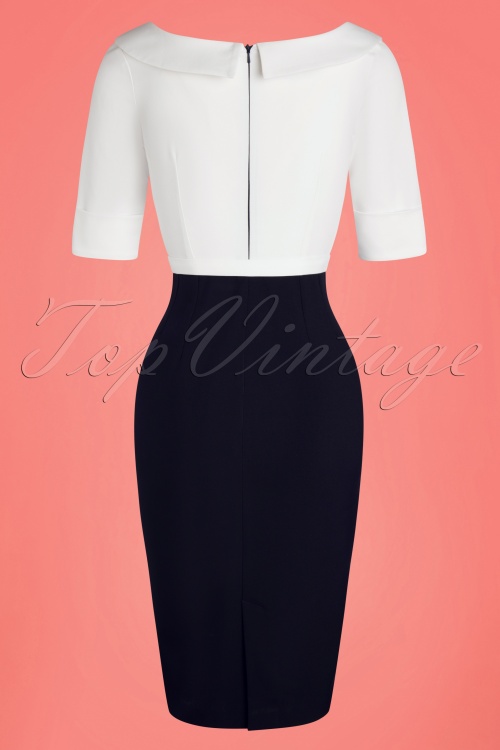 Glamour Bunny - 50s Faith Pencil Dress in Navy and White 6