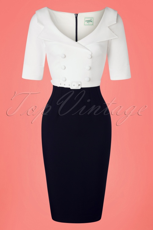 Glamour Bunny - 50s Faith Pencil Dress in Navy and White 4