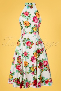 Hearts & Roses - 50s Fae Floral Swing Dress in White 5