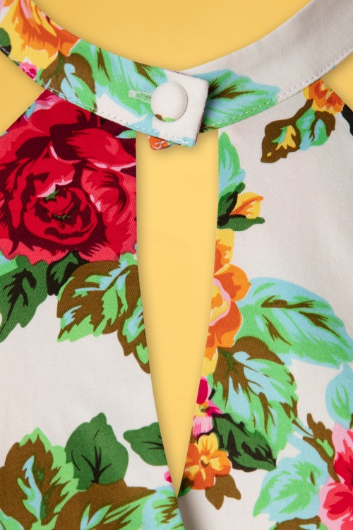 Hearts & Roses - Fae Floral Swing Dress Années 50 en Blanc 6