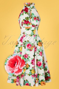 Hearts & Roses - 50s Fae Floral Swing Dress in White 2