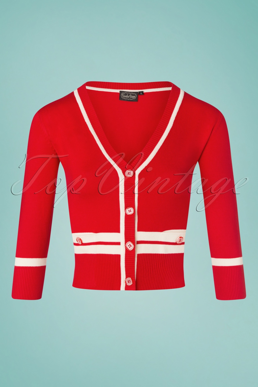 red cropped cardigan