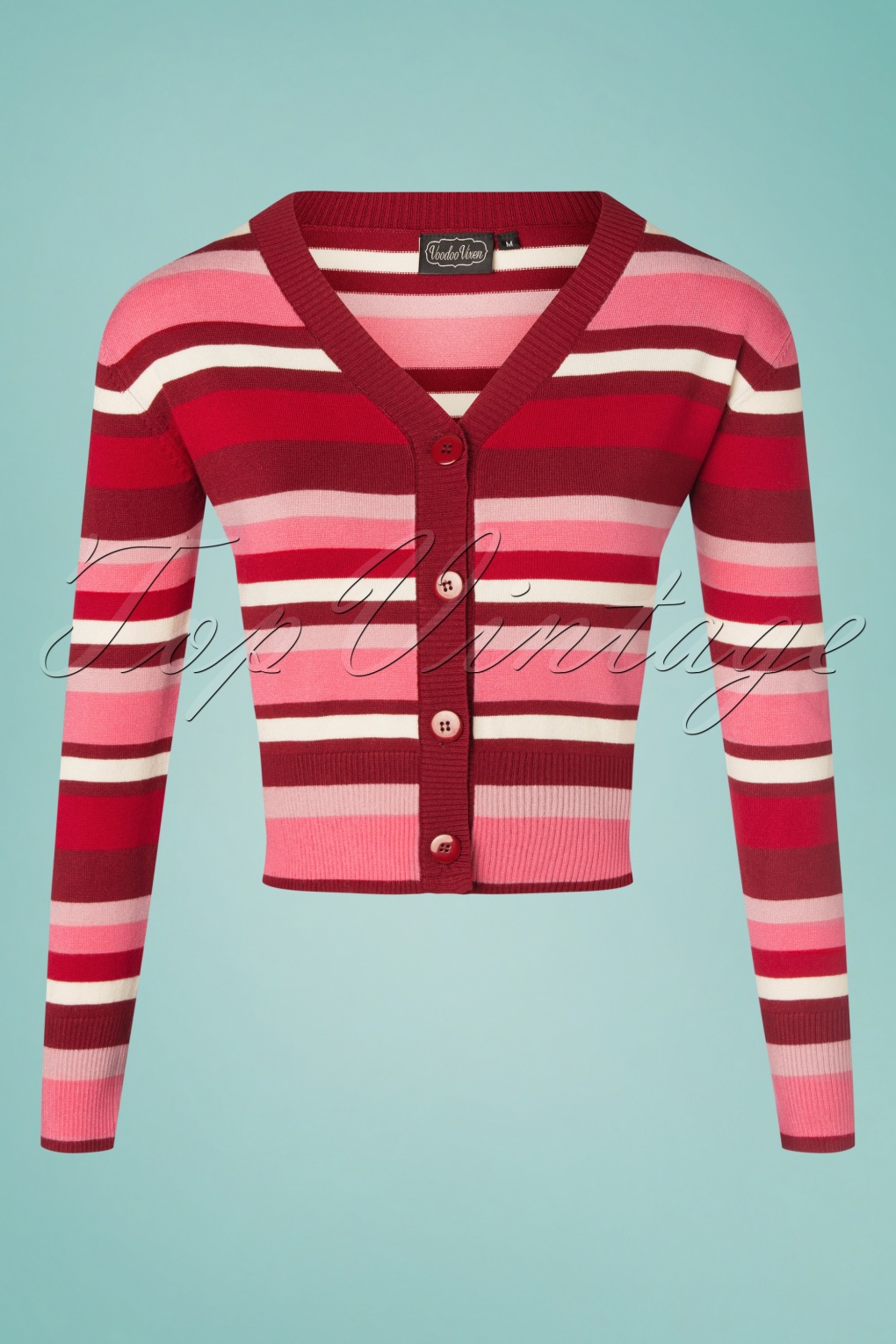 red and white cardigan