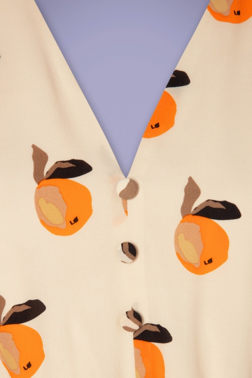 Vixen - 60s Zaria Orange Print Swing Dress in Ecru 4