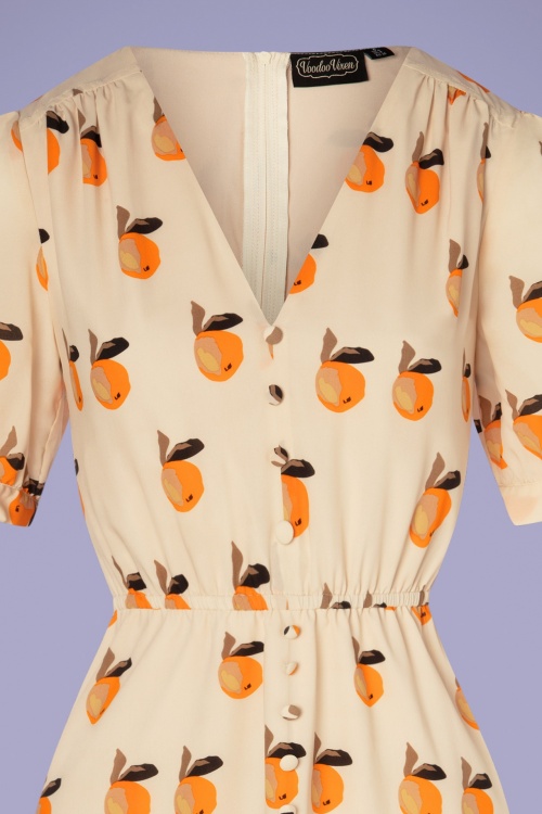 Vixen - 60s Zaria Orange Print Swing Dress in Ecru 3