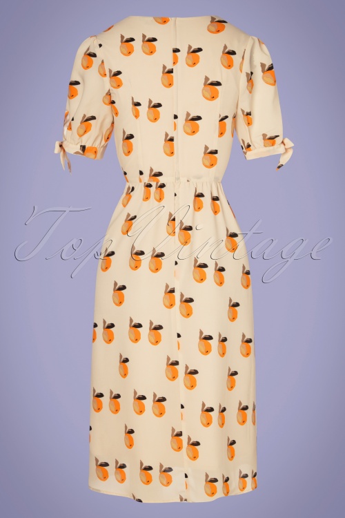 Vixen - 60s Zaria Orange Print Swing Dress in Ecru 2
