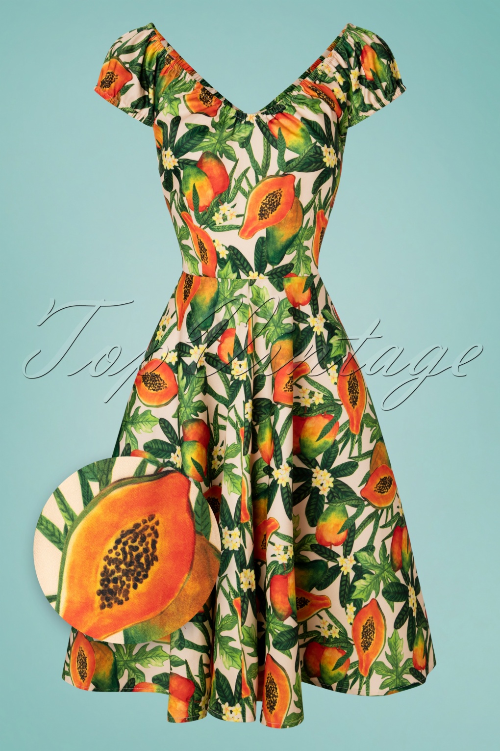 50s Cherie Tropical Fruit Swing Dress in White