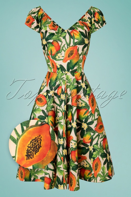 Vixen - Cherie tropisch fruit swing jurk in wit 2