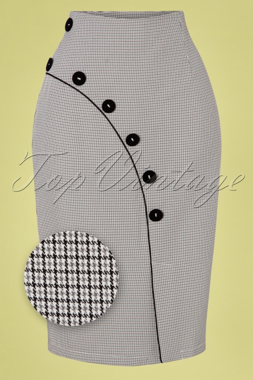 Vixen - 50s Nina Houndstooth Pencil Skirt in Black and White
