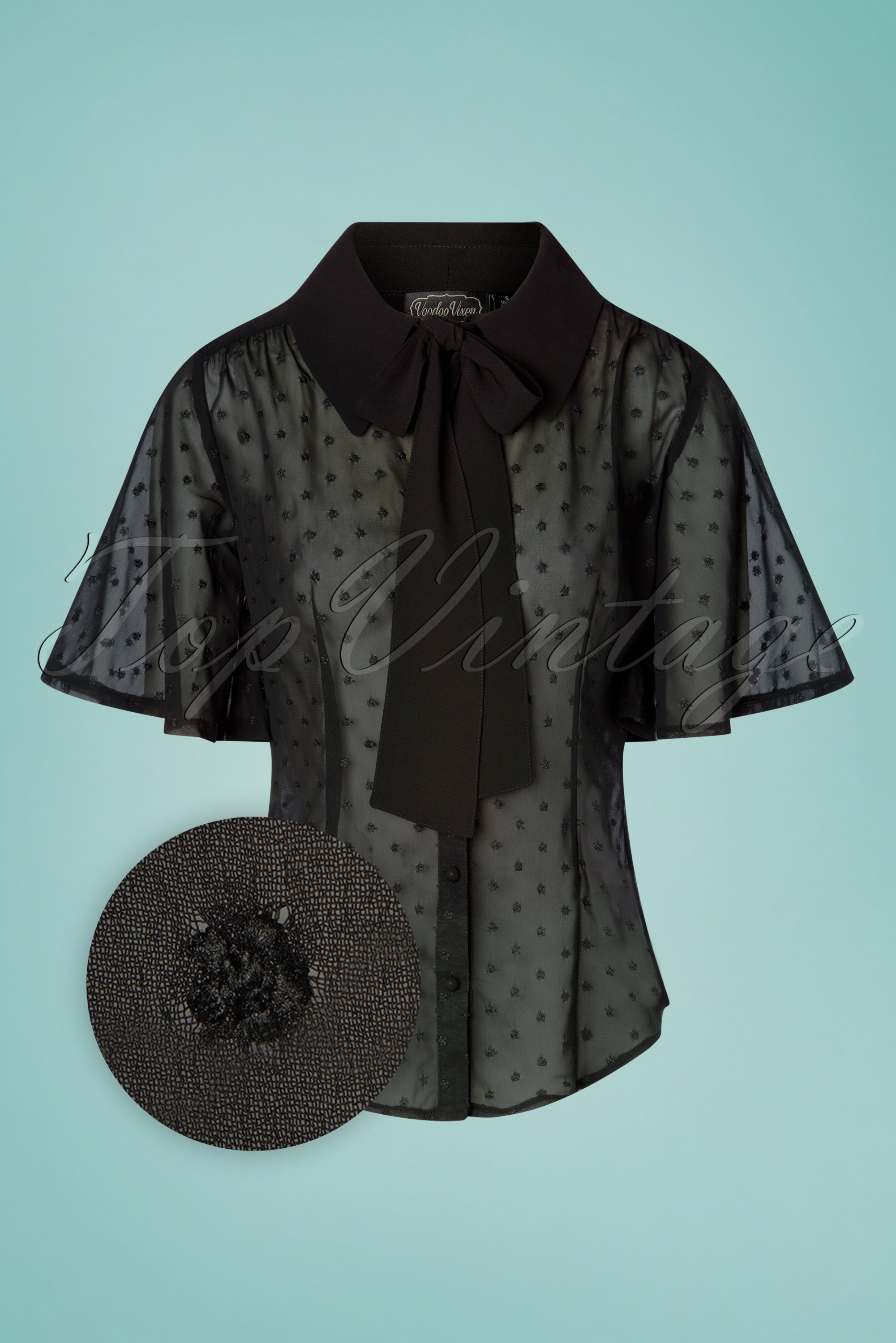 Vixen 50s Heather Pussy Bow Blouse in Black | Topvintage