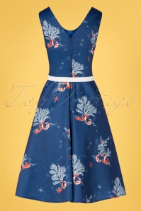 Vixen - 50s Colbie Coral Flared Dress in Midnight Blue 3