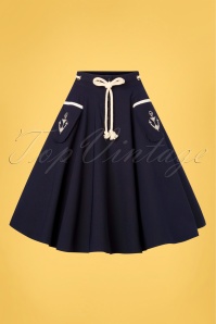 Vixen - Florence Anchor And Rope Swing Skirt Années 50 en Bleu Marine 3