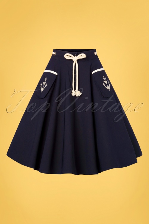 Vixen - Florence Anchor And Rope Swing Skirt Années 50 en Bleu Marine 3