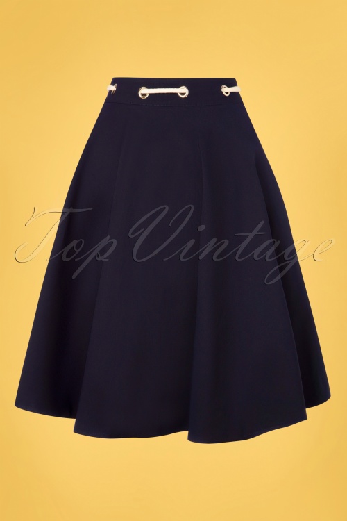 Vixen - 50s Florence Anchor And Rope Swing Skirt in Navy 4