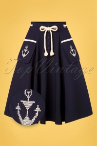 Vixen - 50s Florence Anchor And Rope Swing Skirt in Navy 2