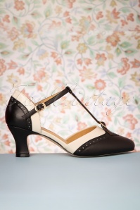 Charlie Stone - 50s Luxe Parisienne T-Strap Pumps in Black and Cream 5