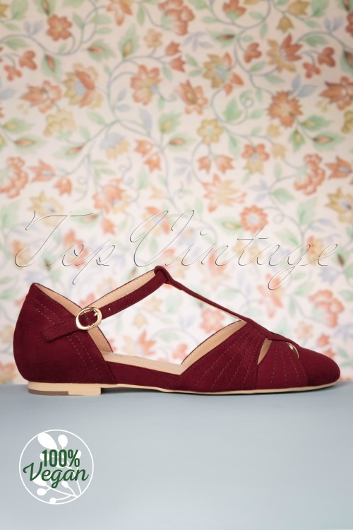 Charlie Stone - 50s London T-Strap Flats in Wine Red 8