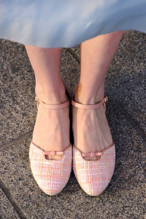 Charlie Stone - 50s Rose Mary Jane Tweed Flats in Blush 5