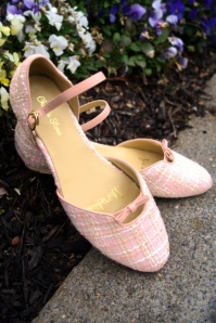 Charlie Stone - 50s Rose Mary Jane Tweed Flats in Blush 2