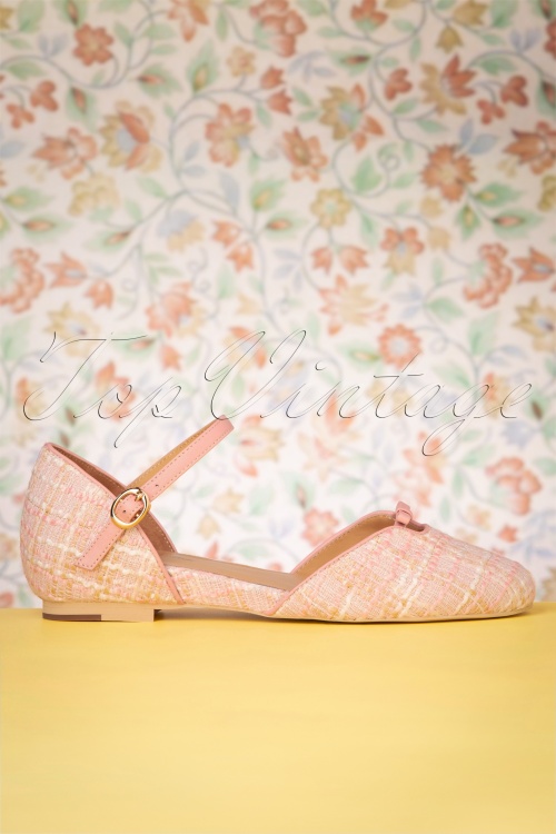 Charlie Stone - 50s Rose Mary Jane Tweed Flats in Blush 7