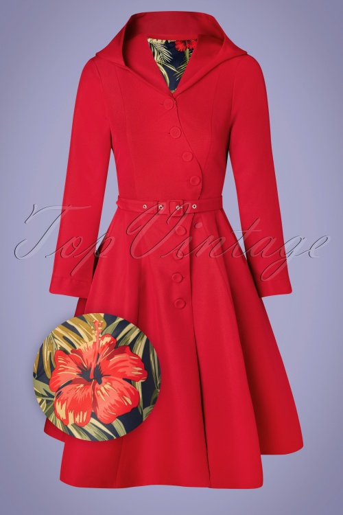 Miss Candyfloss - Lorily Rose Swing Trenchcoat Années 50 en Rouge et Floral