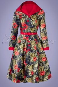 Miss Candyfloss - 50s Lorily Rose Swing Trenchcoat in Red and Floral 3