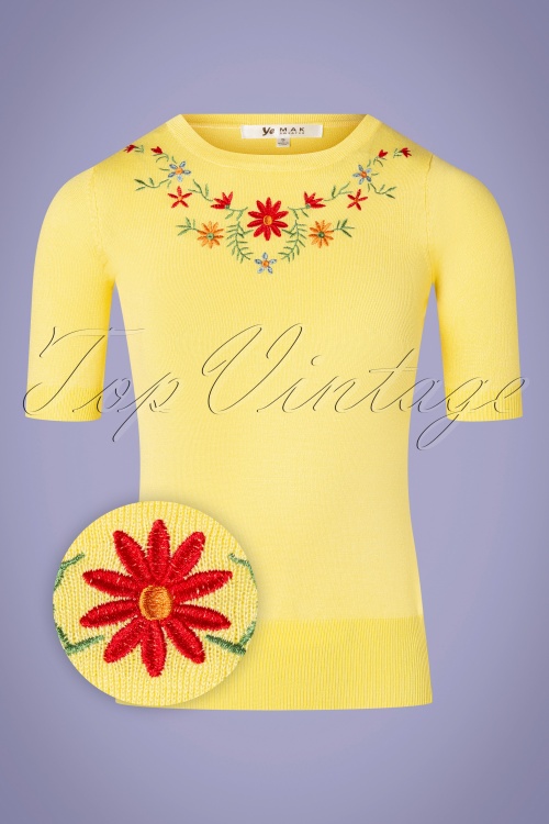 Mak Sweater - 50s Daisy Floral Top in Yellow 2