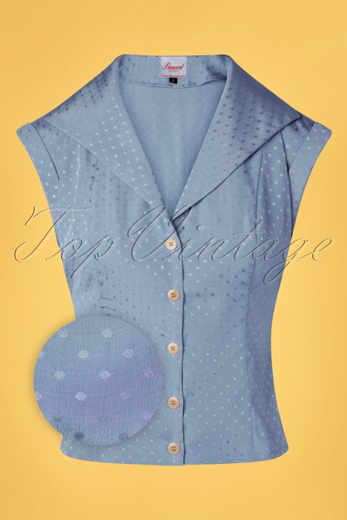 Banned Retro - 40s Afternoon Tea Spot Blouse in Light Blue