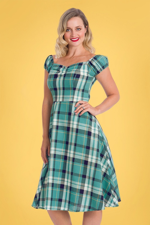 Banned Retro - 50s Treat Me Fit and Flare Swing Dress in Blue 2