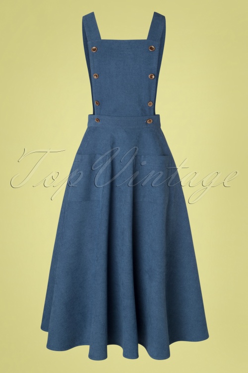 Banned Retro - 50s Book Smart Pinafore Swing Dress in Blue