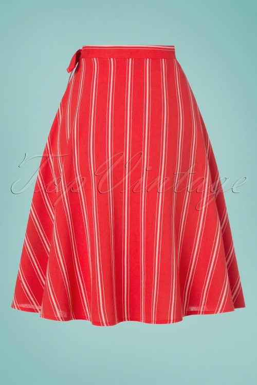 Banned Retro - 50s Sailor Stripes Wrap Swing Skirt in Red 3