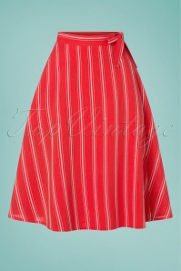 Banned Retro - Sailor Stripes Wrap Swing Skirt Années 50 en Rouge