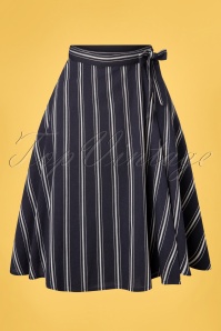 Banned Retro - Sailor Stripes Wrap Swing Skirt Années 50 en Bleu Marine