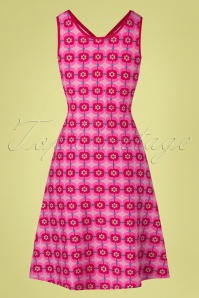 Tante Betsy - Retro A-lijn jurk met madeliefjes in roze 3