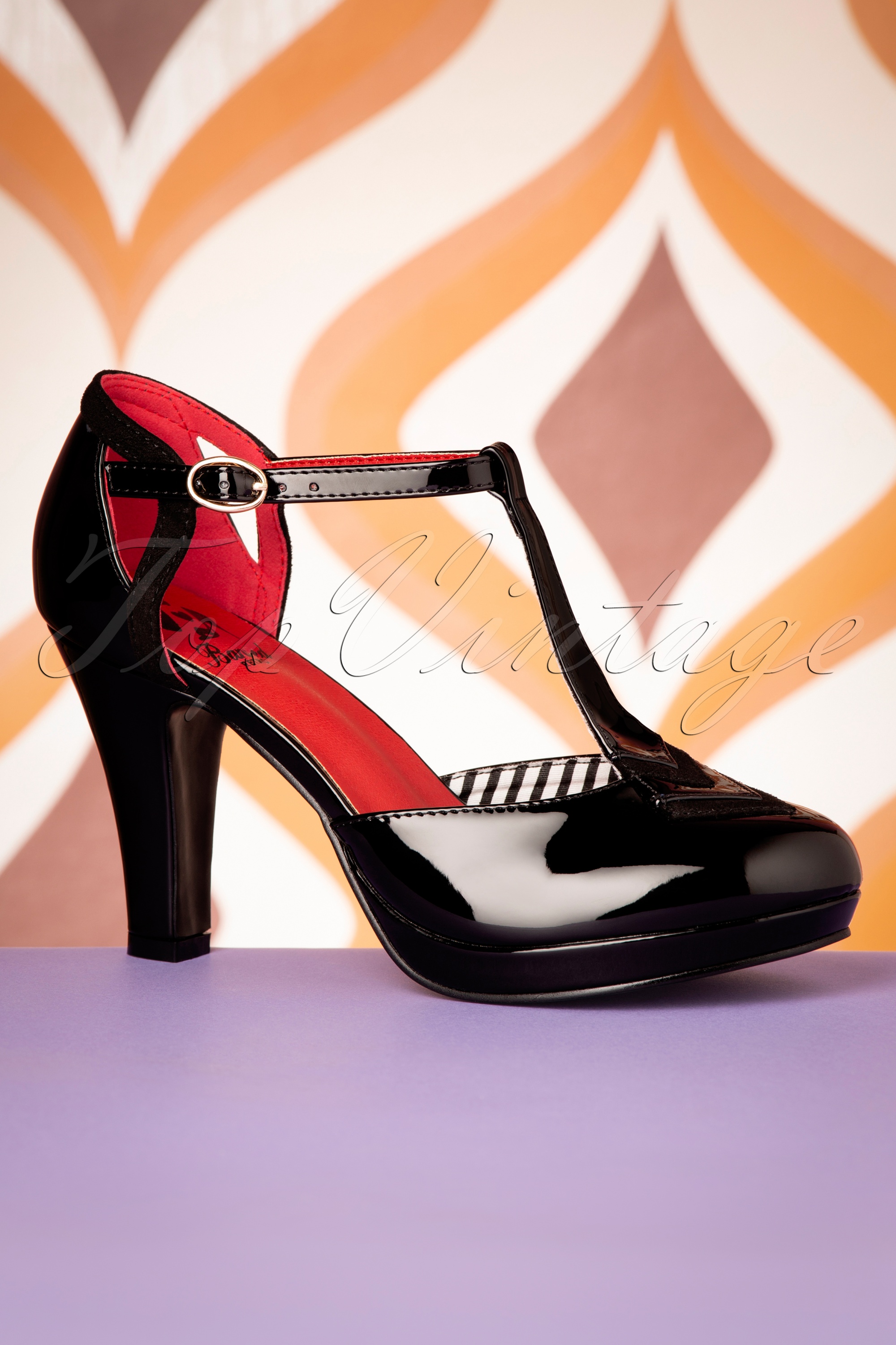 Banned Retro 50s So Long Sailor T-Strap Pumps in Black