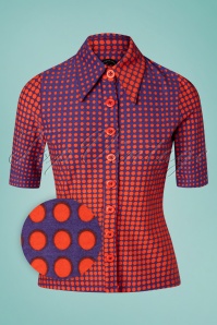 Tante Betsy - Disco Dots Button Blouse Années 60 en Orange et Violet