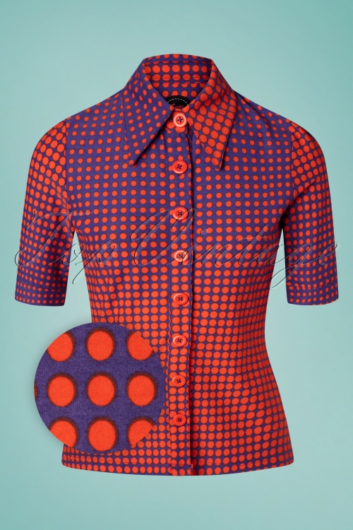 Tante Betsy - Disco Dots Button Blouse Années 60 en Orange et Violet