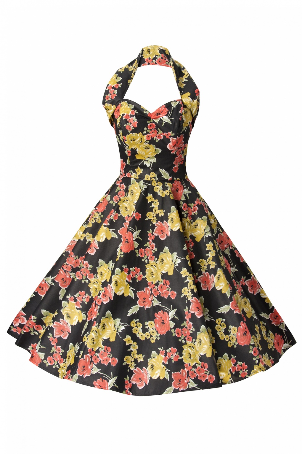 1950s Retro halter Vintage Rose black swing dress