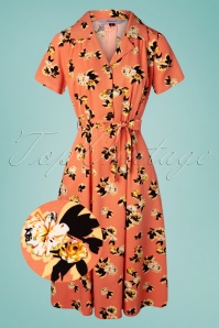 Banned Retro - 40s Sweet Tropicana Swing Dress in Peachy Orange