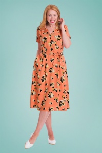 Banned Retro - 40s Sweet Tropicana Swing Dress in Peachy Orange 7