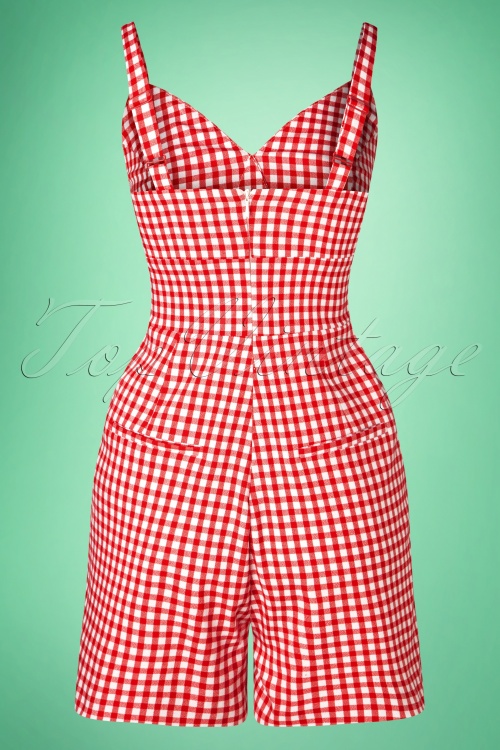 Glamour Bunny - Cindy playsuit in rode gingham-ruit 4