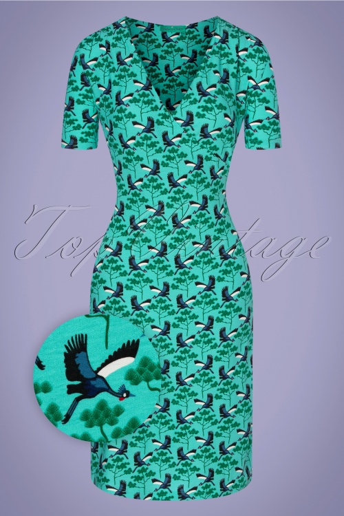 Bakery Ladies - Drape Crane Bird jurk in lagune