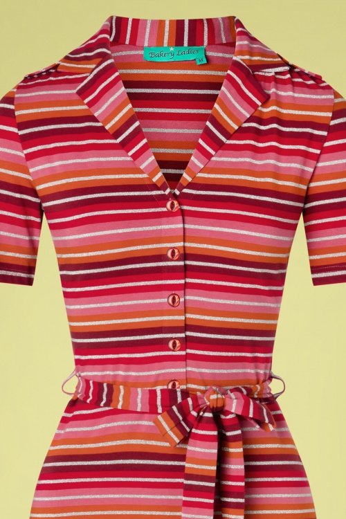 Bakery Ladies - Tulsa Striped Polo Dress Années 60 en Bordeaux 3