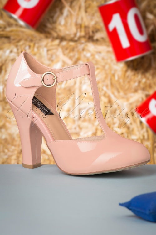 Lola Ramona ♥ Topvintage - June Mary Go Round Patent Pumps Années 50 en Nude